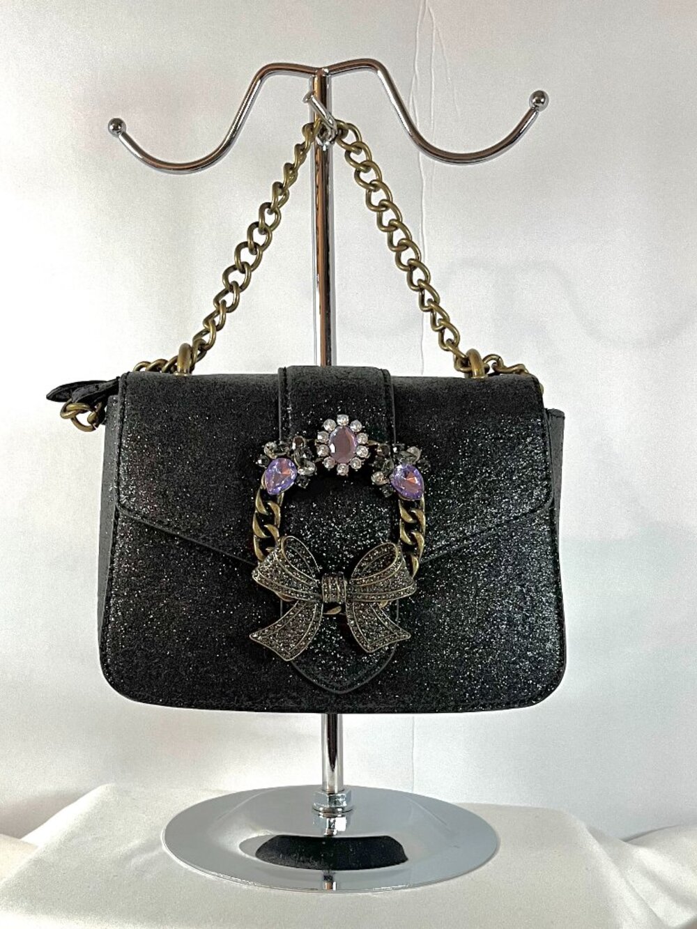 NWOT/Aldo Black Sparkle Jeweled Bow Crossbody Bag/Glam Party Purse